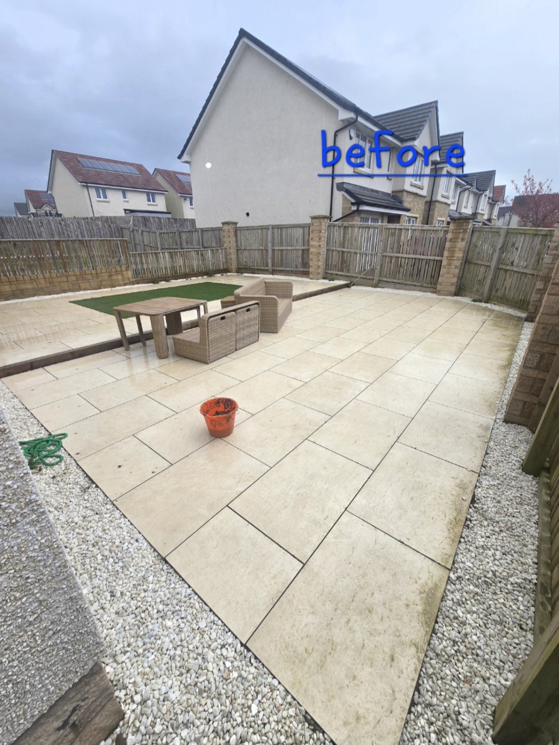 Patio pressure washing before cleaning