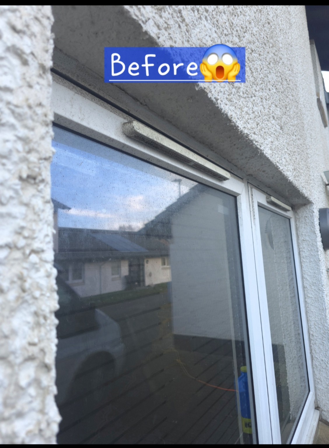 Window and frame before cleaning close view