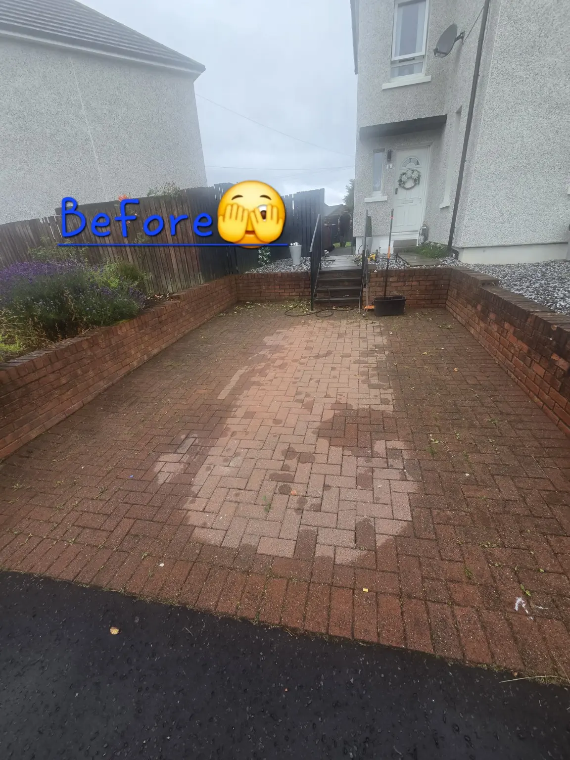 Hard surface before pressure washing